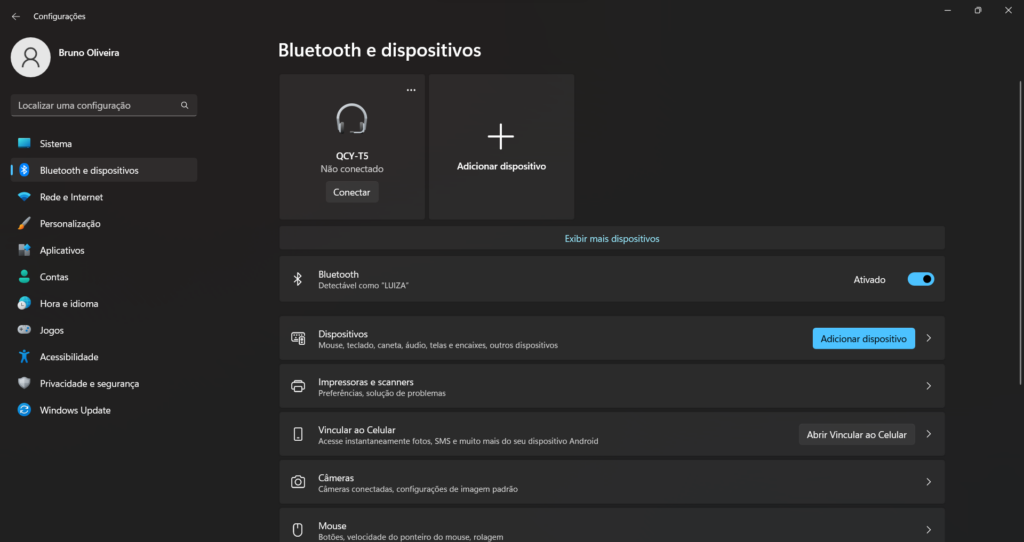 Interface de bluetooth no windows 11